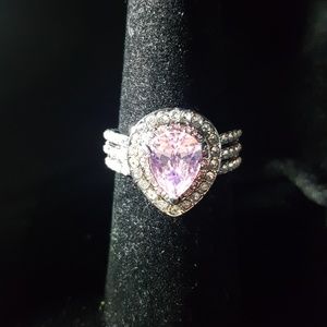 Pink Gemstone w/ CZ Teardrop Fashion Ring SZ 7 NEW
